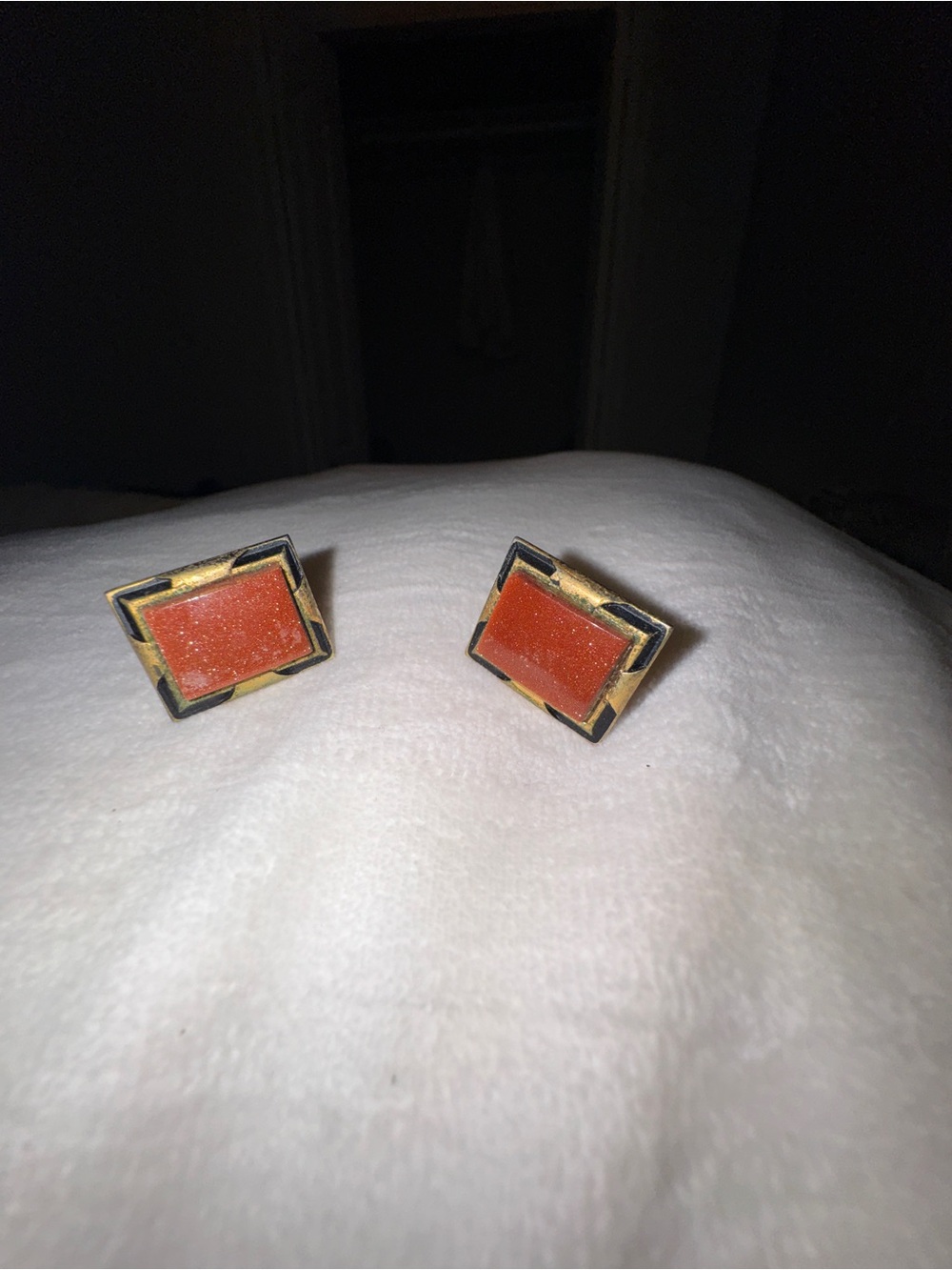 Vintage Rectangular  Stone and Gold Tone Cuffinks